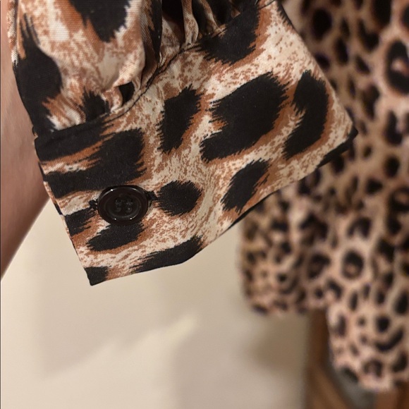 Leopard Print Loose Flowing Long Sleeve Above Knee Length Dress - Picture 4 of 8